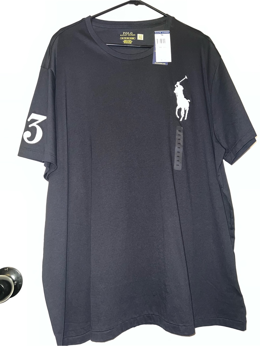 Black 2XL Polo by Ralph Lauren Black Short Sleeve Big Pony 3 Tee with White Logo